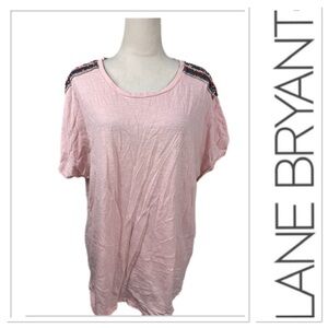 Lane Bryant Light Pink Short Sleeve Top with sequin Embellished Shoulders
